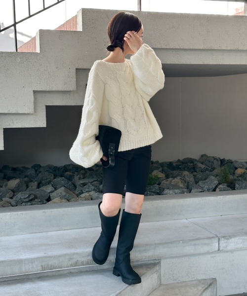 美品★ ケーブルボリュームニット ラムズウール ケーブルニット ジャンパー（Ecru）| Sunspel