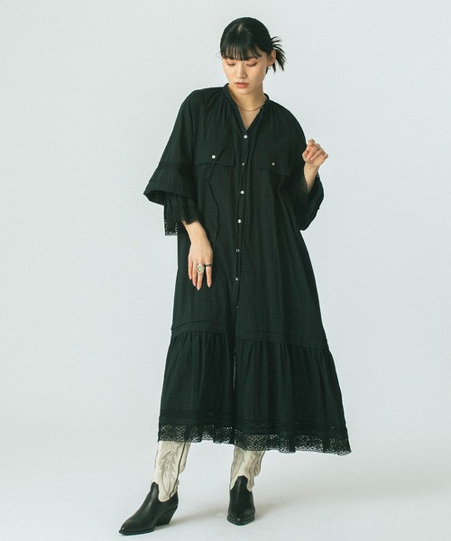 ROSE BUD(ローズバッド)の「(mag.by c)COTTON DOBBY STRIPE LONG DRESS(ワンピース・レディース・ホワイト/ブラック・ONE SIZE)」の5枚目の写真