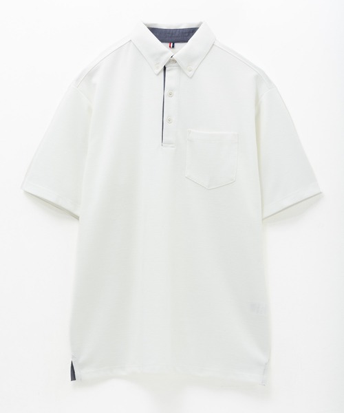 NAVY（ネイビー）の「【接触冷感 抗菌防臭】NAVY SARARI リップルボタンダウン カットポロシャツ（ポロシャツ・メンズ・オフホワイト/ネイビー・S/M/L/XL）」の2枚目の写真