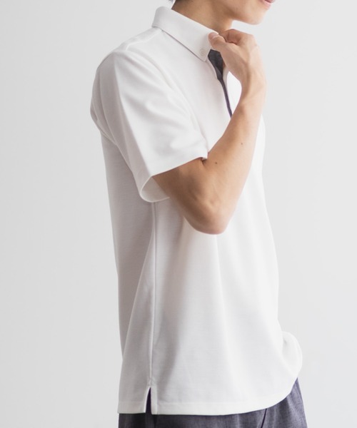 NAVY（ネイビー）の「【接触冷感 抗菌防臭】NAVY SARARI リップルボタンダウン カットポロシャツ（ポロシャツ・メンズ・オフホワイト/ネイビー・S/M/L/XL）」の6枚目の写真
