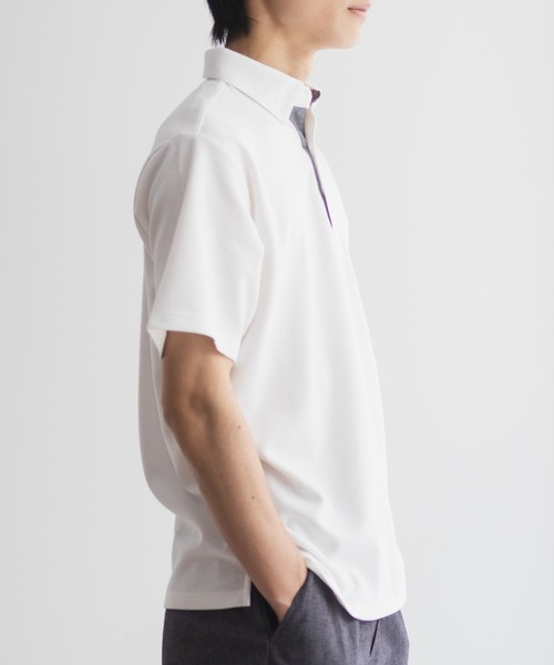 NAVY（ネイビー）の「【接触冷感 抗菌防臭】NAVY SARARI リップルボタンダウン カットポロシャツ（ポロシャツ・メンズ・オフホワイト/ネイビー・S/M/L/XL）」の7枚目の写真
