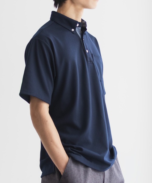 NAVY（ネイビー）の「【接触冷感 抗菌防臭】NAVY SARARI リップルボタンダウン カットポロシャツ（ポロシャツ・メンズ・オフホワイト/ネイビー・S/M/L/XL）」の11枚目の写真
