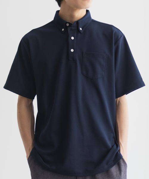 NAVY（ネイビー）の「【接触冷感 抗菌防臭】NAVY SARARI リップルボタンダウン カットポロシャツ（ポロシャツ・メンズ・オフホワイト/ネイビー・S/M/L/XL）」の9枚目の写真