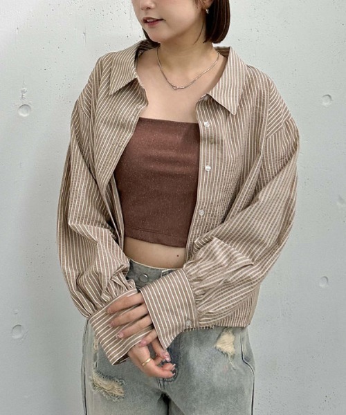 archives(アルシーヴ)の「2wayオフショルストライプシャツ(シャツ/ブラウス・レディース・ブルー/サックスブルー/ベージュ・MEDIUM)」の12枚目の写真
