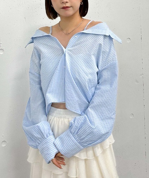archives(アルシーヴ)の「2wayオフショルストライプシャツ(シャツ/ブラウス・レディース・ブルー/サックスブルー/ベージュ・MEDIUM)」の20枚目の写真