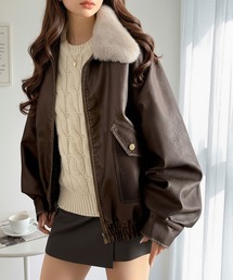 mily bilet(ミウィビレット)の【mily bilet】「120%お顔盛れ。」ティペット付き ヴィンテージライク フェイクレザーブルゾン(ブルゾン)