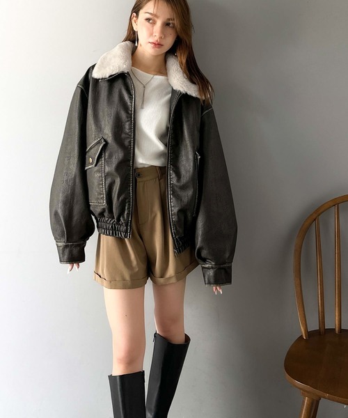 mily bilet（ミウィビレット）の「【mily bilet】「120％お顔盛れ。」ティペット付き ヴィンテージライク フェイクレザーブルゾン（ブルゾン・レディース・ブラック/ブラウン・LARGE/MEDIUM/SMALL/X-LARGE）」の7枚目の写真