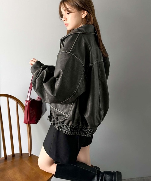 mily bilet（ミウィビレット）の「【mily bilet】「120％お顔盛れ。」ティペット付き ヴィンテージライク フェイクレザーブルゾン（ブルゾン・レディース・ブラック/ブラウン・LARGE/MEDIUM/SMALL/X-LARGE）」の11枚目の写真