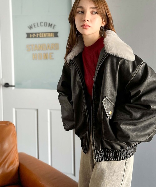 mily bilet（ミウィビレット）の「【mily bilet】「120％お顔盛れ。」ティペット付き ヴィンテージライク フェイクレザーブルゾン（ブルゾン・レディース・ブラック/ブラウン・LARGE/MEDIUM/SMALL/X-LARGE）」の12枚目の写真