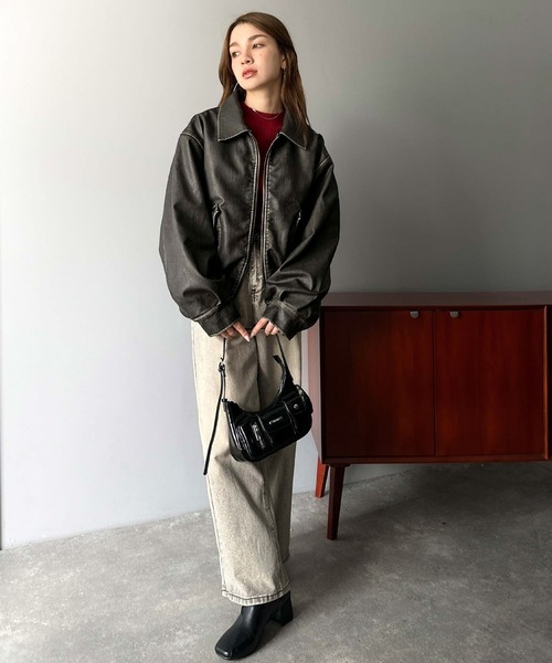 mily bilet（ミウィビレット）の「【mily bilet】「120％お顔盛れ。」ティペット付き ヴィンテージライク フェイクレザーブルゾン（ブルゾン・レディース・ブラック/ブラウン・LARGE/MEDIUM/SMALL/X-LARGE）」の13枚目の写真