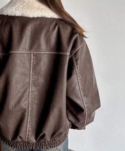 mily bilet（ミウィビレット）の「【mily bilet】「120％お顔盛れ。」ティペット付き ヴィンテージライク フェイクレザーブルゾン（ブルゾン・レディース・ブラック/ブラウン・LARGE/MEDIUM/SMALL/X-LARGE）」の21枚目の写真