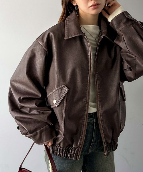 mily bilet（ミウィビレット）の「【mily bilet】「120％お顔盛れ。」ティペット付き ヴィンテージライク フェイクレザーブルゾン（ブルゾン・レディース・ブラック/ブラウン・LARGE/MEDIUM/SMALL/X-LARGE）」の20枚目の写真