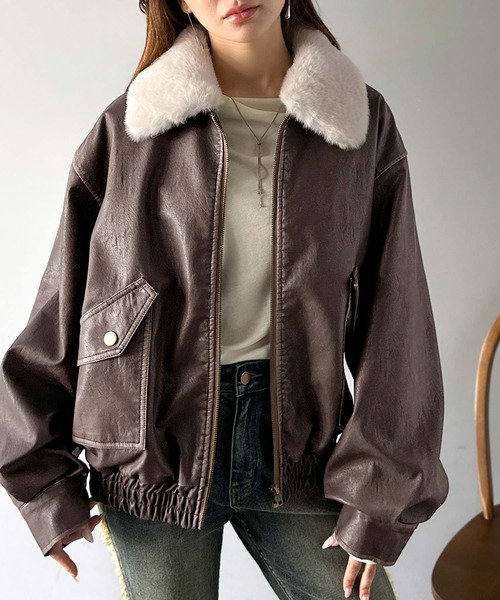 mily bilet（ミウィビレット）の「【mily bilet】「120％お顔盛れ。」ティペット付き ヴィンテージライク フェイクレザーブルゾン（ブルゾン・レディース・ブラック/ブラウン・LARGE/MEDIUM/SMALL/X-LARGE）」の14枚目の写真