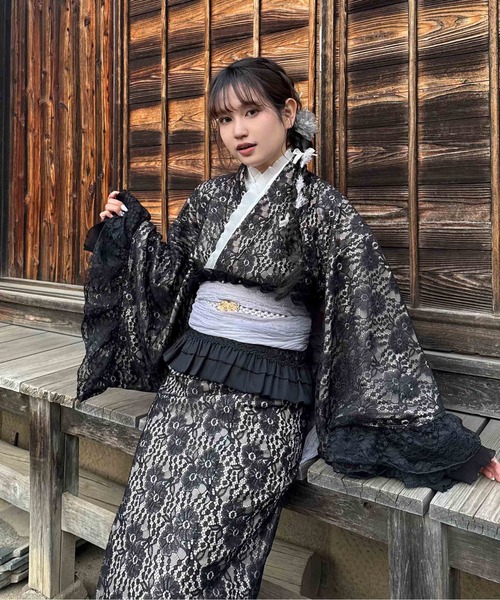 AS KNOW AS plus（アズノゥアズプラス）の「●レースデザイン浴衣 3点セット(キャミワンピース・羽織り・兵児帯)（浴衣・レディース・ブルー系/ブラック系/ピンク系/ブラック系その他/ブルー系その他/ブラック系1・FREE）」の3枚目の写真