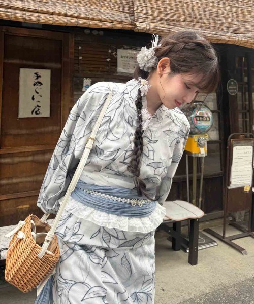 AS KNOW AS plus(アズノゥアズプラス)の「●レースデザイン浴衣 3点セット(キャミワンピース・羽織り・兵児帯)(浴衣・レディース・ブルー系/ブラック系/ピンク系/ブラック系その他/ブルー系その他/ブラック系1・FREE)」の11枚目の写真