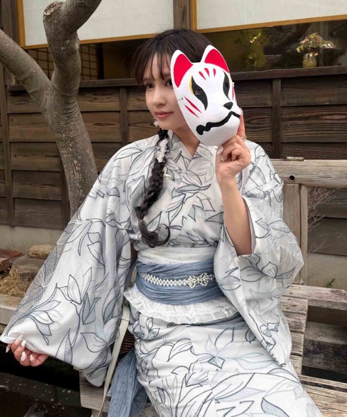 AS KNOW AS plus(アズノゥアズプラス)の「●レースデザイン浴衣 3点セット(キャミワンピース・羽織り・兵児帯)(浴衣・レディース・ブルー系/ブラック系/ピンク系/ブラック系その他/ブルー系その他/ブラック系1・FREE)」の12枚目の写真