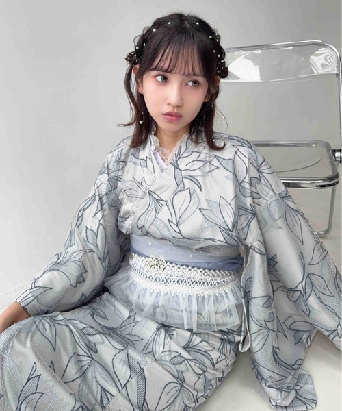 AS KNOW AS plus(アズノゥアズプラス)の「●レースデザイン浴衣 3点セット(キャミワンピース・羽織り・兵児帯)(浴衣・レディース・ブルー系/ブラック系/ピンク系/ブラック系その他/ブルー系その他/ブラック系1・FREE)」の8枚目の写真