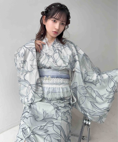 AS KNOW AS plus(アズノゥアズプラス)の「●レースデザイン浴衣 3点セット(キャミワンピース・羽織り・兵児帯)(浴衣・レディース・ブルー系/ブラック系/ピンク系/ブラック系その他/ブルー系その他/ブラック系1・FREE)」の9枚目の写真