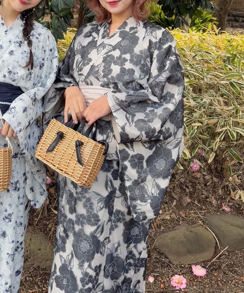 AS KNOW AS plus（アズノゥアズプラス）の「●マルチデザイン浴衣 3点セット(キャミワンピース・羽織り・兵児帯)（浴衣・レディース・ブルー系/ブラック系/ピンク系・FREE）」の9枚目の写真