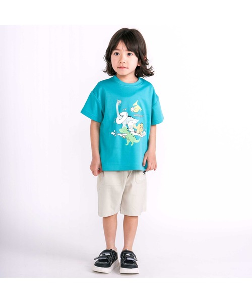 Tシャツ アーティスト「QP」プリント 恐竜 セール】【水にぬれると色が変わる！？】恐竜水遊びプリントT