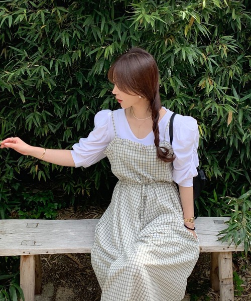 LAFFMO（ラフモ）の「チェック柄ワイドフレアサロペットパンツ