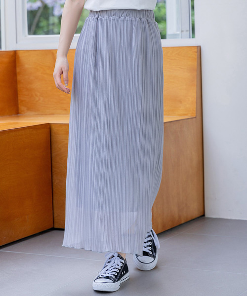 DAY CLOSET(デイ クローゼット)の「レディース 程よい透け感。シアーメロウフリルプリーツスカート(スカート・レディース・キナリ/ピンク/ブラック/ライトグレー・L/M)」の3枚目の写真