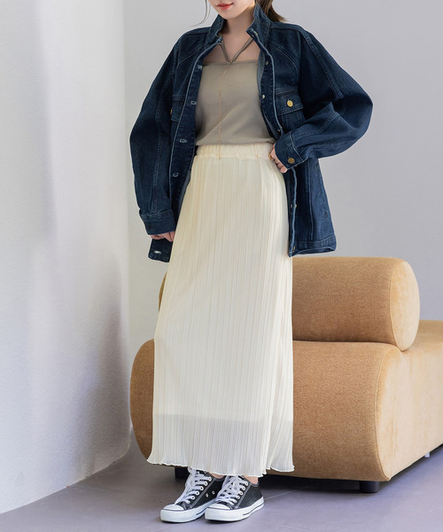 DAY CLOSET(デイ クローゼット)の「レディース 程よい透け感。シアーメロウフリルプリーツスカート(スカート・レディース・キナリ/ピンク/ブラック/ライトグレー・L/M)」の9枚目の写真