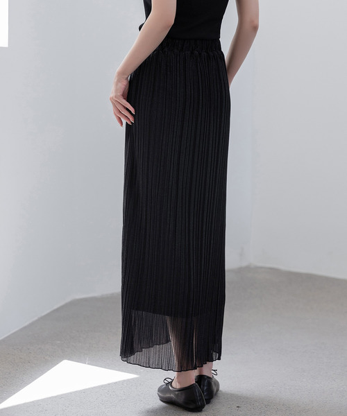 DAY CLOSET(デイ クローゼット)の「レディース 程よい透け感。シアーメロウフリルプリーツスカート(スカート・レディース・キナリ/ピンク/ブラック/ライトグレー・L/M)」の11枚目の写真