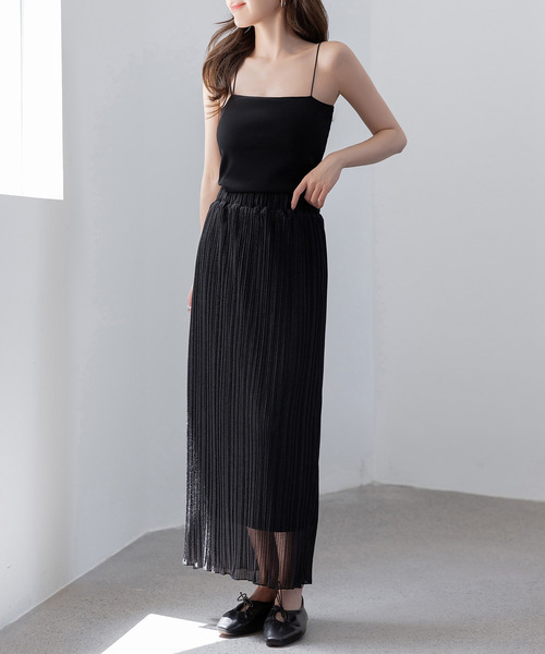 DAY CLOSET(デイ クローゼット)の「レディース 程よい透け感。シアーメロウフリルプリーツスカート(スカート・レディース・キナリ/ピンク/ブラック/ライトグレー・L/M)」の13枚目の写真
