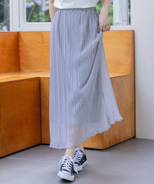 DAY CLOSET(デイ クローゼット)の「レディース 程よい透け感。シアーメロウフリルプリーツスカート(スカート・レディース・キナリ/ピンク/ブラック/ライトグレー・L/M)」の7枚目の写真