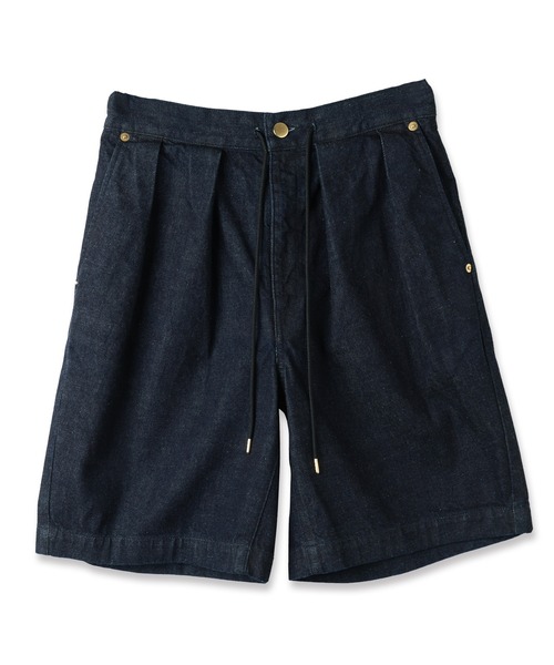 CULLNI(クルニ)の「2TUCK DRAWSTRING SHORT PANTS(デニムパンツ・メンズ・ダークインディゴブルー/アイボリー/ブラック・1/2)」の2枚目の写真
