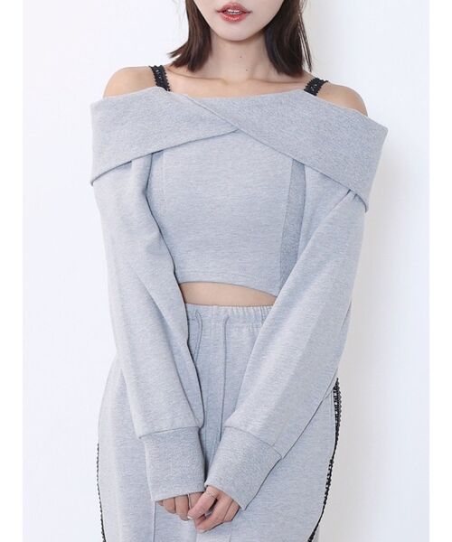 EATME（イートミー）の「オフショルレーススウェットTOP（Tシャツ/カットソー・レディース・グレー/ブラック/ネイビー・FREE）」の2枚目の写真
