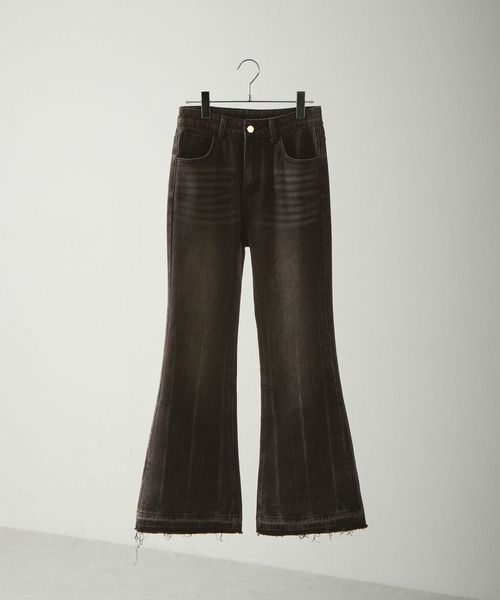 セール】【NuNuNa】ヴィンテージ加工カットオフダメージフレアデニム