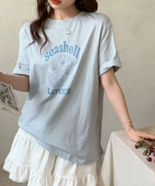 LAC-VERT(ラック・ヴェール)の「シェルイラストTシャツ(Tシャツ/カットソー・レディース・グレー/ブルー/ホワイト・FREE)」の3枚目の写真