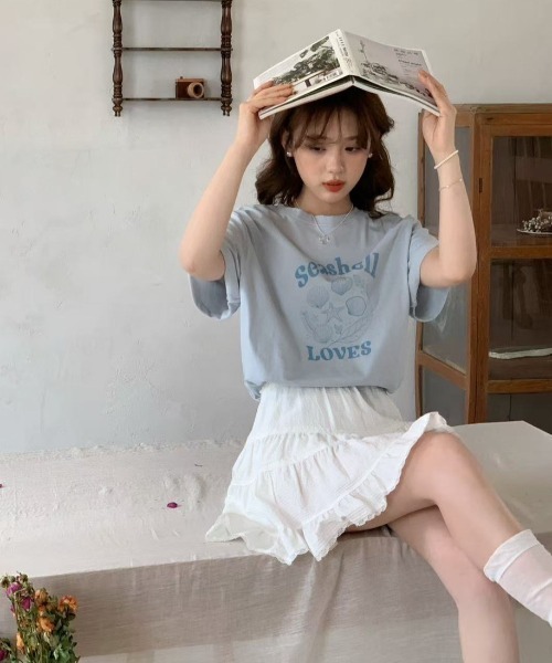 LAC-VERT(ラック・ヴェール)の「シェルイラストTシャツ(Tシャツ/カットソー・レディース・グレー/ブルー/ホワイト・FREE)」の4枚目の写真