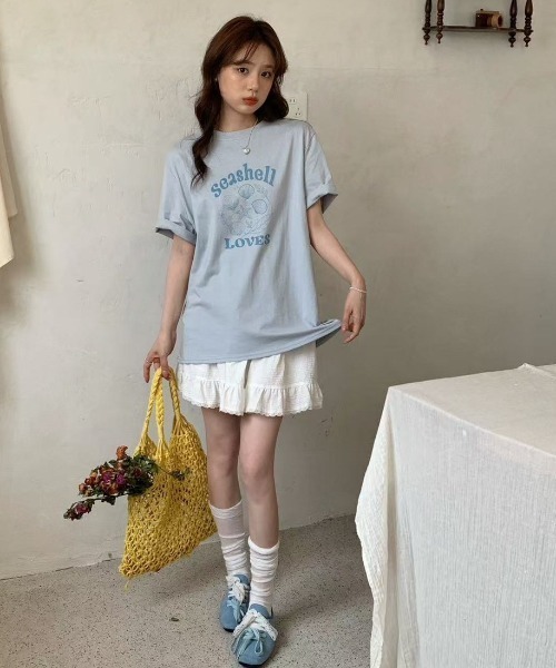 LAC-VERT(ラック・ヴェール)の「シェルイラストTシャツ(Tシャツ/カットソー・レディース・グレー/ブルー/ホワイト・FREE)」の5枚目の写真