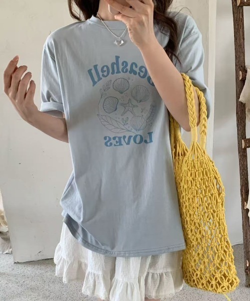 LAC-VERT(ラック・ヴェール)の「シェルイラストTシャツ(Tシャツ/カットソー・レディース・グレー/ブルー/ホワイト・FREE)」の7枚目の写真