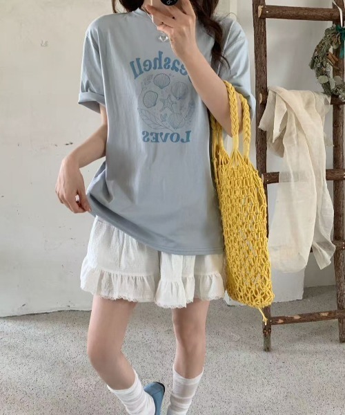 LAC-VERT(ラック・ヴェール)の「シェルイラストTシャツ(Tシャツ/カットソー・レディース・グレー/ブルー/ホワイト・FREE)」の8枚目の写真