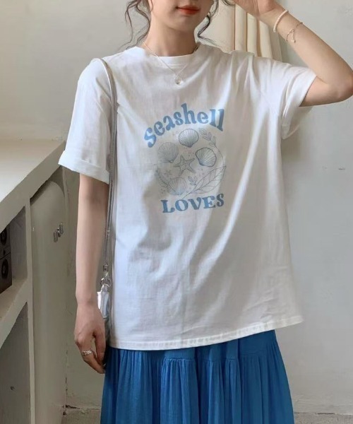 LAC-VERT(ラック・ヴェール)の「シェルイラストTシャツ(Tシャツ/カットソー・レディース・グレー/ブルー/ホワイト・FREE)」の13枚目の写真