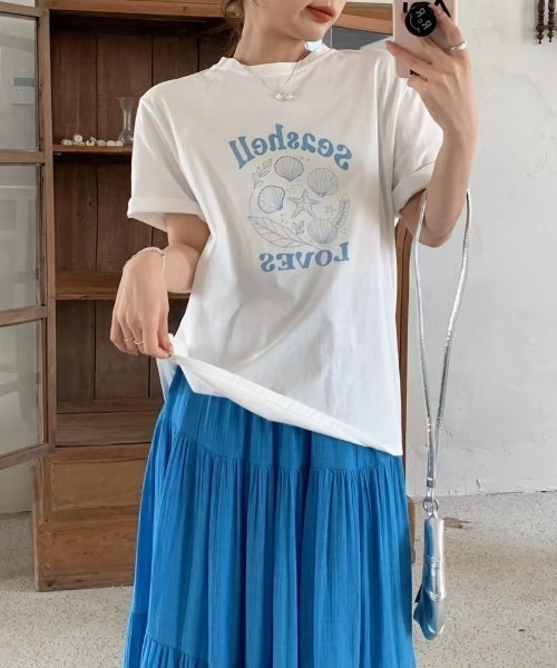 LAC-VERT(ラック・ヴェール)の「シェルイラストTシャツ(Tシャツ/カットソー・レディース・グレー/ブルー/ホワイト・FREE)」の14枚目の写真