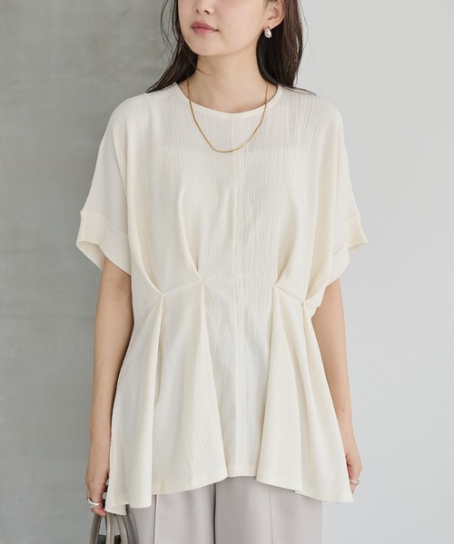 LAVEANGE（ラビアンジェ）の「【洗える】楊柳ストレッチタックブラウス（シャツ/ブラウス・レディース・ブラック/オフホワイト/ライム・M/LL/3L/4L/5L）」の2枚目の写真