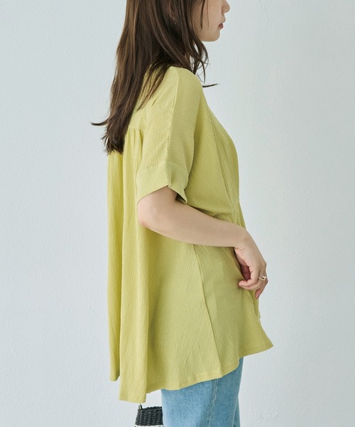 LAVEANGE（ラビアンジェ）の「【洗える】楊柳ストレッチタックブラウス（シャツ/ブラウス・レディース・ブラック/オフホワイト/ライム・M/LL/3L/4L/5L）」の5枚目の写真