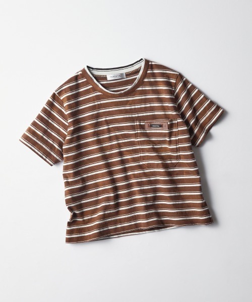 ESSENTIAL（エッセンシャル）の「ボーダー天竺Tシャツ（Tシャツ/カットソー・レディース・ピンク/ブラウン・FREE）」の2枚目の写真