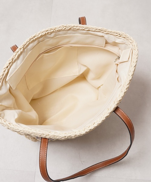 PU使い 編み込み かごバッグ / PU woven basket bag（トート