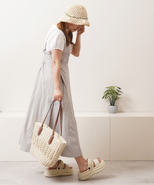 WOVEN カゴバック PU使い 編み込み かごバッグ / PU woven basket bag（トート