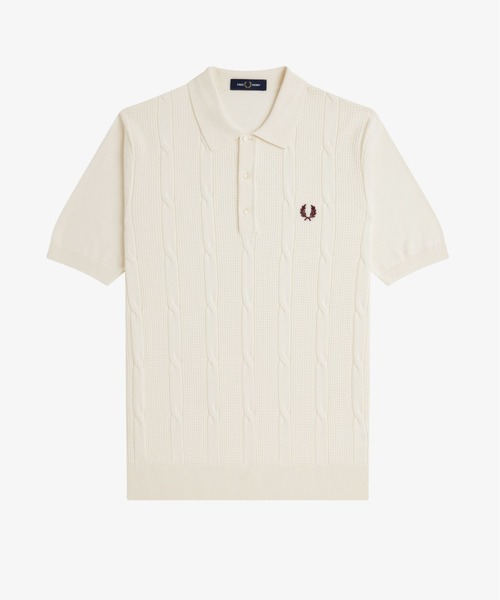 セール】Textured Cable Knit Polo Shirt／テクスチャーケーブルニット