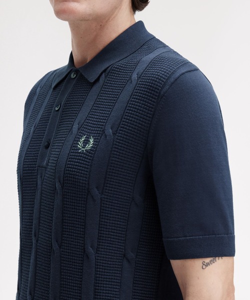セール】Textured Cable Knit Polo Shirt／テクスチャーケーブルニット