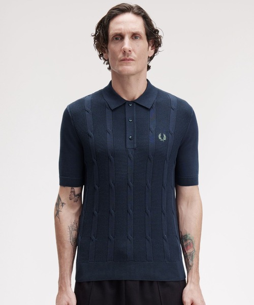 セール】Textured Cable Knit Polo Shirt／テクスチャーケーブルニット