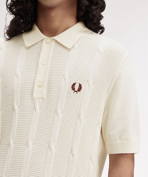セール】Textured Cable Knit Polo Shirt／テクスチャーケーブルニット