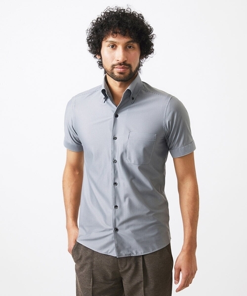 MICHEL KLEIN HOMME (ミッシェルクランオム)の「《日本製》マイクロチェック柄半袖シャツ(シャツ/ブラウス・メンズ・グレー/ブルー/ライトブルー・MEDIUM/LARGE/X-LARGE)」の1枚目の写真